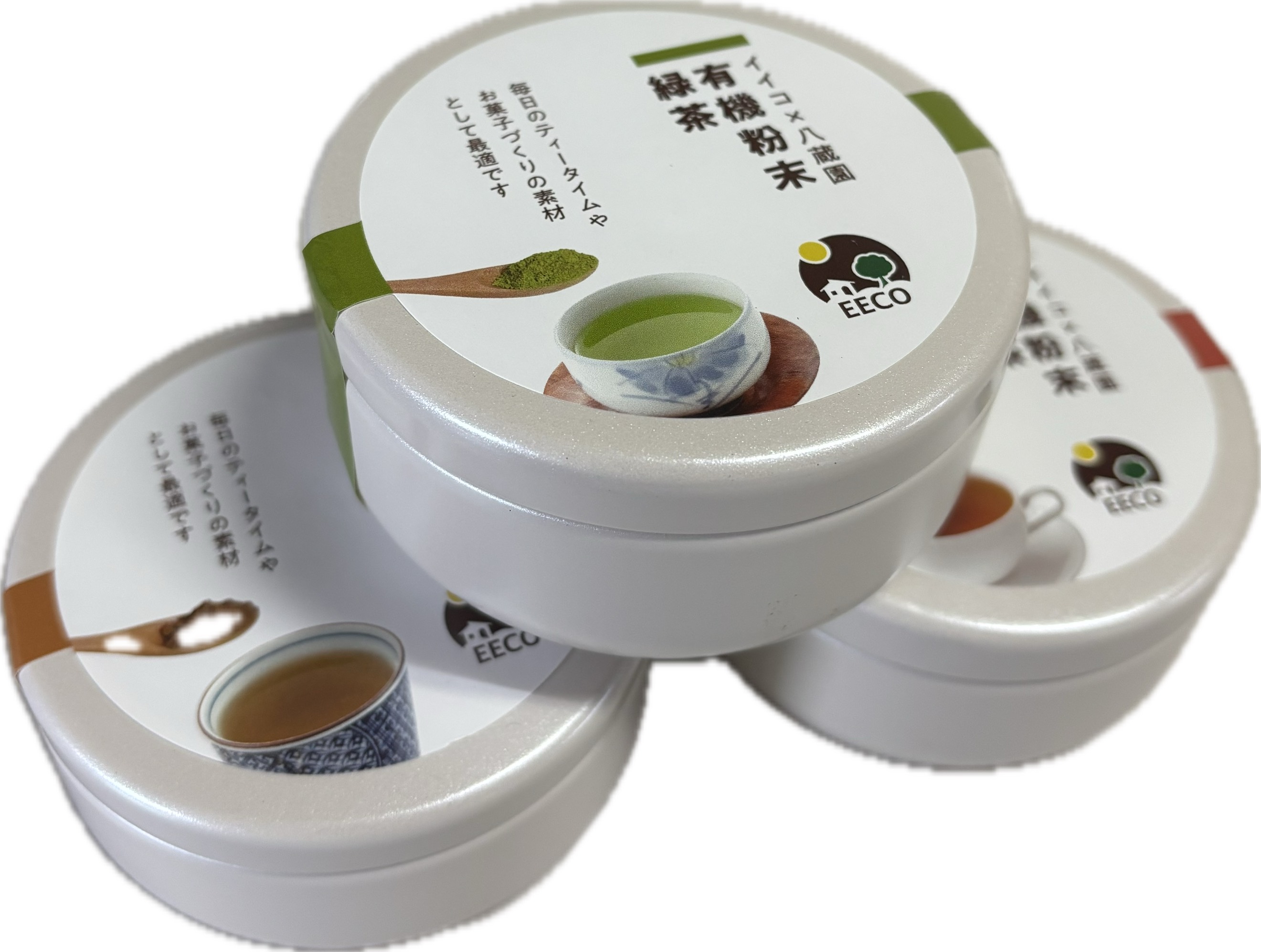 有機 粉末茶 / 緑茶・ほうじ茶・和紅茶 / 缶入り 80g 12個 / 詰替え 80g 5個~ / EECO